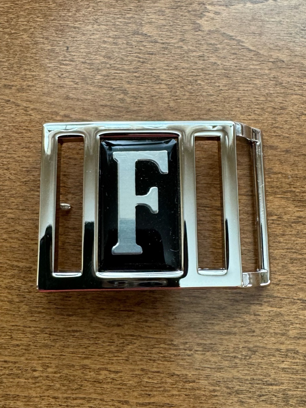 Vintage 1983 Avon Initial F Belt Buckle Silver Black Enamel MIB Monogram - NOS